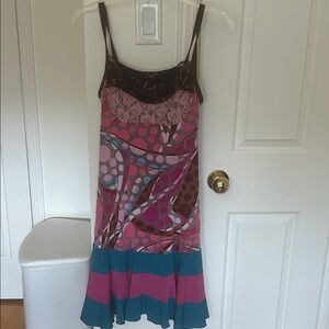 Women's Pink & Teal Printed Slip Dress